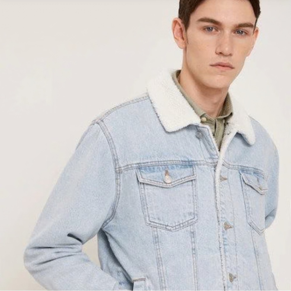 Frank & Oak Light Blue Denim Jacket with White Collar